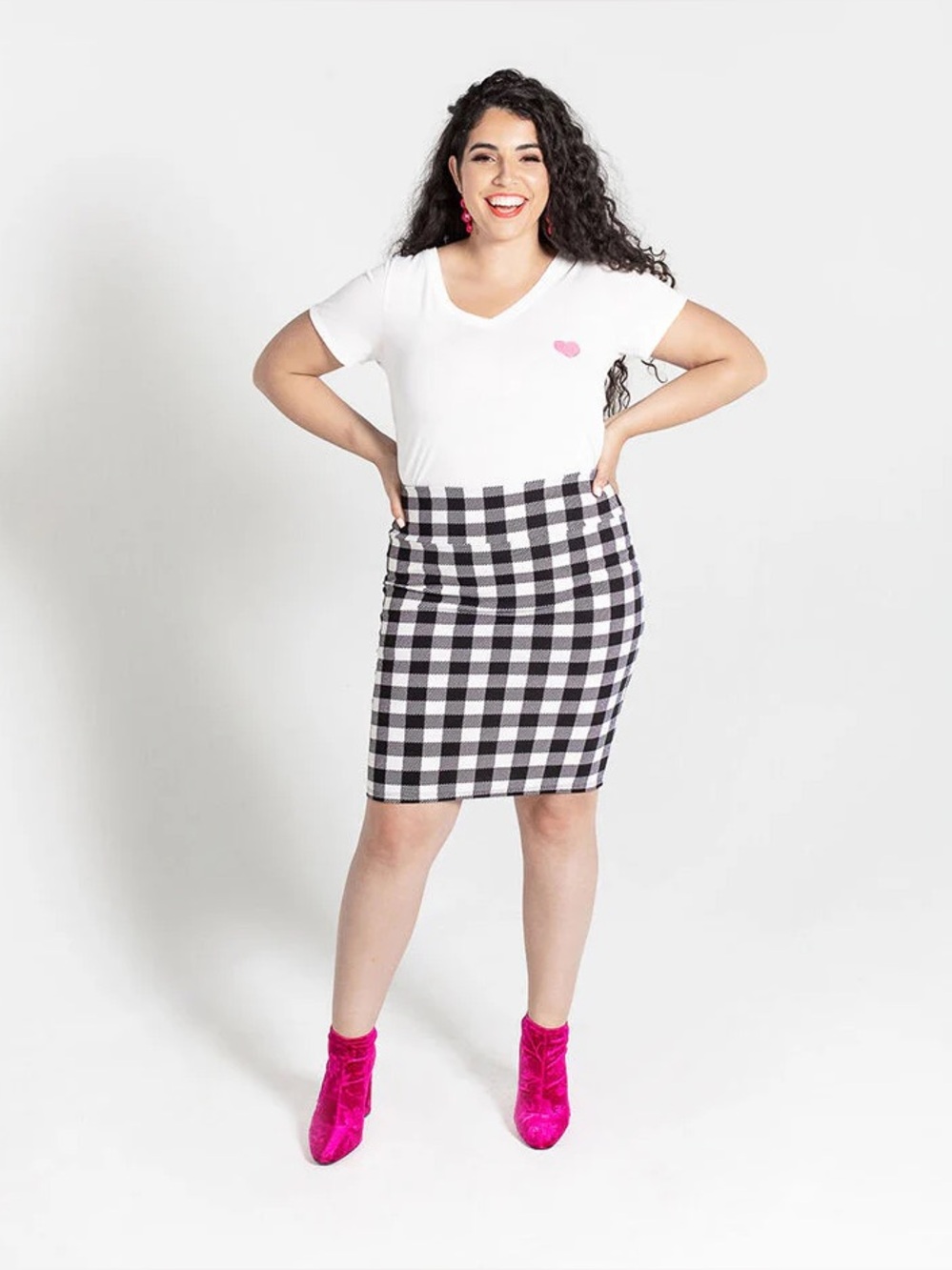 NWT LuLaRoe Cassie Navy Blue & White Checkered Knit Pencil Skirt - Picture 3 of 14